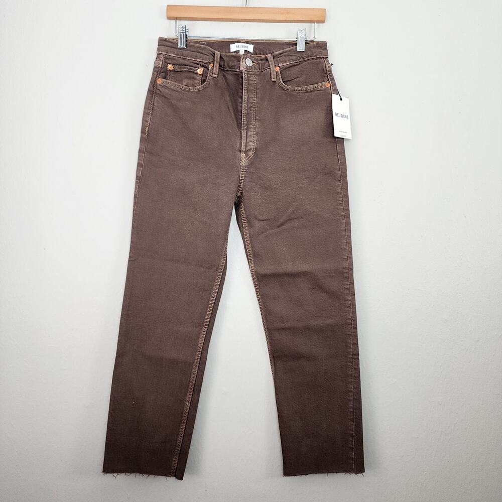 NWT RE/DONE 70s Ultra High Rise Stove Pipe Jeans Washed Chocolate Brown 28